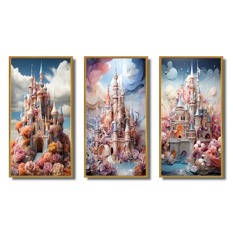Designart "Castles Whimsical Wonder Pastel IV" Cityscapes Framed Wall